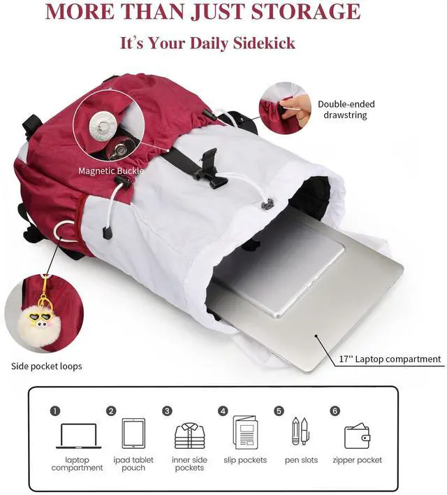 Alt view image 3 of 4 - Ankyery Drawstring Backpack for Teen Girls Boys, Work College Travel 17 Inch Laptop Backpack, Cute Back to School Bookbag, Casual Daypack for Middle High School University Daily Use Gym