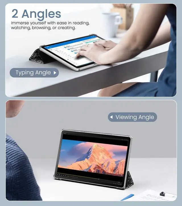 Alt view image 4 of 5 - MoKo Case Fits Amazon Kindle Fire Max 11 Tablet (13th Gen, 2023 Release) 11" - Slim PU Leather Trifold Stand Cover for Fire 11 Tablet Frosted Hard Back Shell with Auto Wake/Sleep, Black Notebook