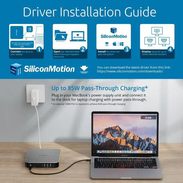 Alt view image 5 of 5 - Kensington AD220S3 Dual Display Dock for Any MacBook M1/M2/M3/M4 (Software Driver Download Required); 85W Passthrough Charging (K31343WW)