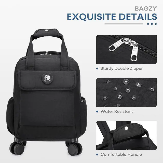 Alt view image 5 of 5 - BAGZY 25L Rolling Backpack Waterproof Rolling Teacher Bag with Laptop Compartment Travel Backpack with Wheels Laptop Bag with Wheels Rollings Briefcase for Women Men Blue Flowers