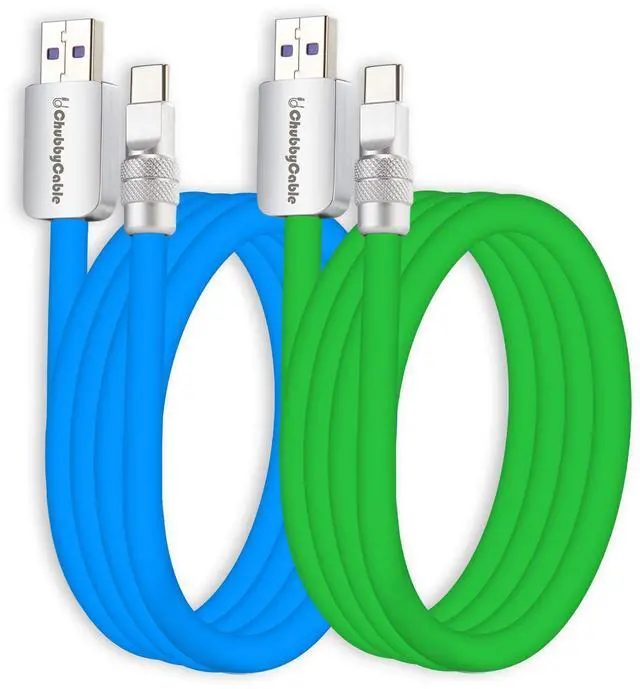 Main image of chubbycable Couple Chubby 2-Pack 120W USB C Cable Extra Thick Silicone Fast Charging Cable Compatible with iPhone 17-15 Series iPad Galaxy Series, Blue+Green, USB-A to Type-C, 19.6FT