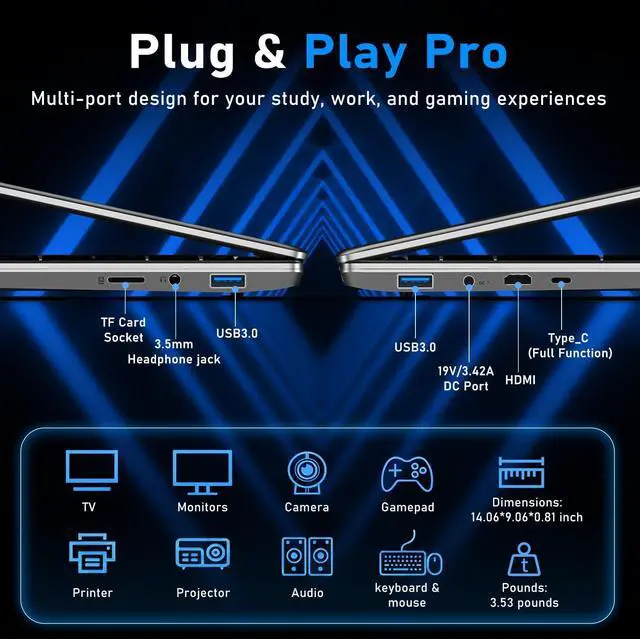 Alt view image 4 of 5 - NAIKLULU Gaming Laptop, 15.6 Inch Lap Top Computer 2025, Win 11 Pro, Ryzen 7 5700U Processor, 32GB RAM 1T SSD, Backlit Keyboard, FHD Display 1920 * 1080P, WiFi 5, HDMI, for Student, Office, Business