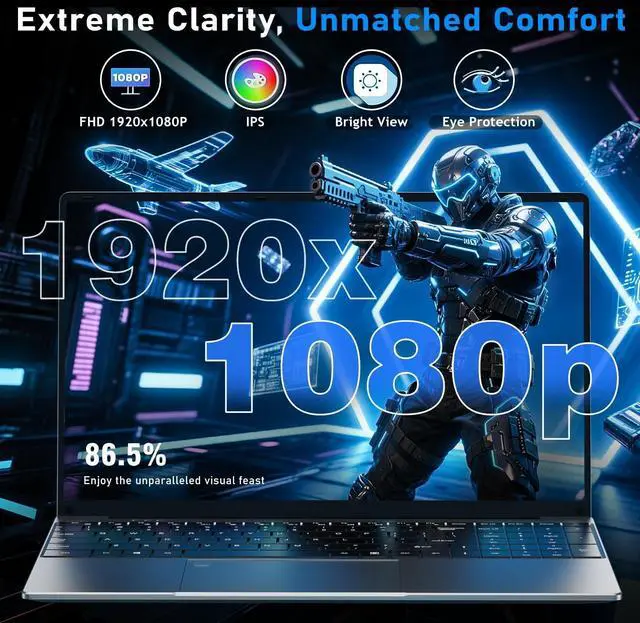 Alt view image 5 of 5 - NAIKLULU Gaming Laptop, 15.6 Inch Lap Top Computer 2025, Win 11 Pro, Ryzen 7 5700U Processor, 32GB RAM 1T SSD, Backlit Keyboard, FHD Display 1920 * 1080P, WiFi 5, HDMI, for Student, Office, Business