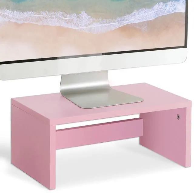 Main image of TEAMIX Pink Monitor Stand Riser-6.7 inch, Wood Higher Monitor Riser with Storage for Desk, Laptop Riser Computer PC Stand for Desktop Workspace Home Office(Pink-Higher)