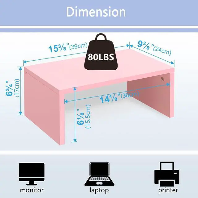 Alt view image 3 of 5 - TEAMIX Pink Monitor Stand Riser-6.7 inch, Wood Higher Monitor Riser with Storage for Desk, Laptop Riser Computer PC Stand for Desktop Workspace Home Office(Pink-Higher)