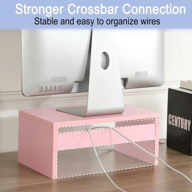 Alt view image 4 of 5 - TEAMIX Pink Monitor Stand Riser-6.7 inch, Wood Higher Monitor Riser with Storage for Desk, Laptop Riser Computer PC Stand for Desktop Workspace Home Office(Pink-Higher)