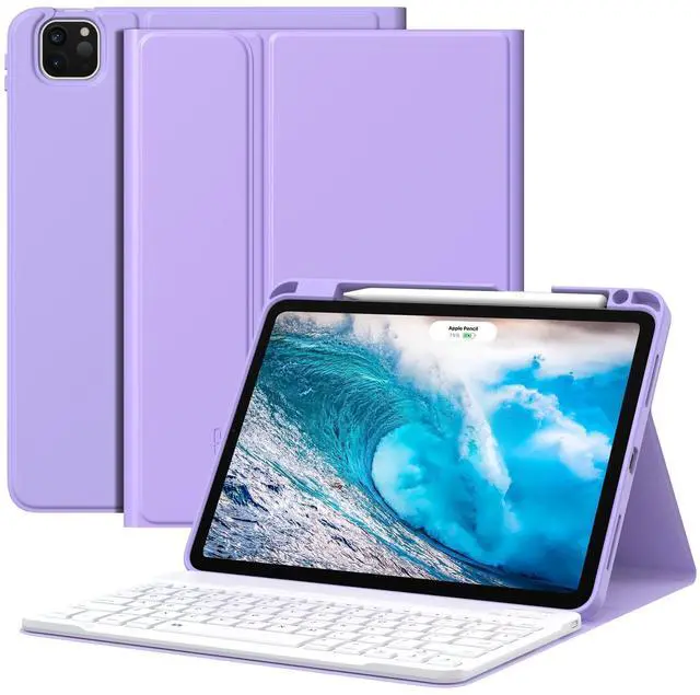 Main image of MoKo for New iPad Air 11 Inch Case with Keyboard 2025/2024 Released, Magic Detachable Folio Keyboard Cover with Pencil Holder for iPad Air 7th/6th/5th/4th Generation, Lilac Purple