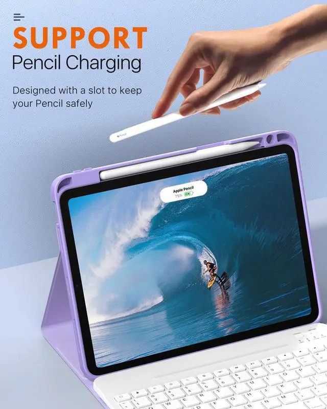 Alt view image 4 of 5 - MoKo for New iPad Air 11 Inch Case with Keyboard 2025/2024 Released, Magic Detachable Folio Keyboard Cover with Pencil Holder for iPad Air 7th/6th/5th/4th Generation, Lilac Purple