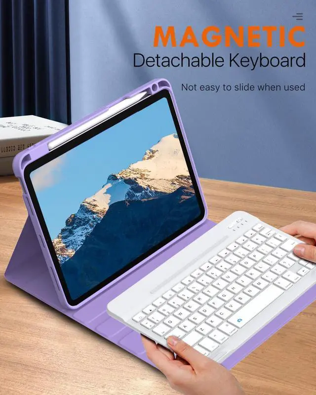 Alt view image 5 of 5 - MoKo for New iPad Air 11 Inch Case with Keyboard 2025/2024 Released, Magic Detachable Folio Keyboard Cover with Pencil Holder for iPad Air 7th/6th/5th/4th Generation, Lilac Purple