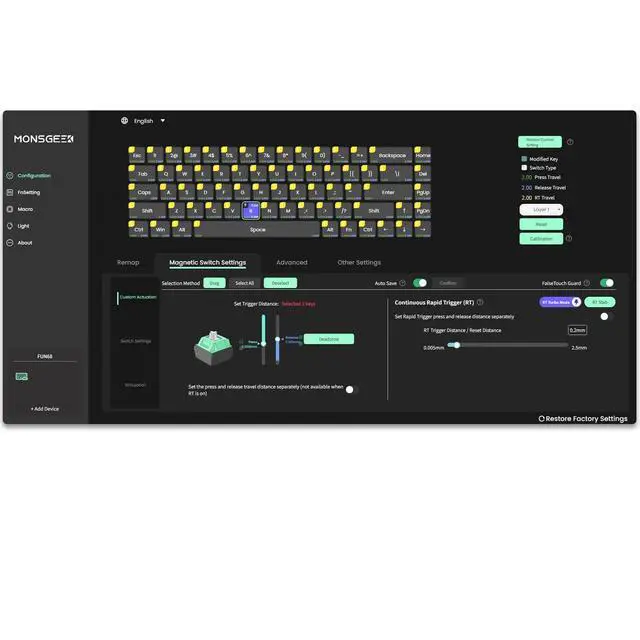 Alt view image 5 of 5 - MONSGEEK FUN68 Rapid Trigger Gaming Keyboard 8k SP HE Tri-Mode 65% Black Keyboard, Flash Magnetic Switch