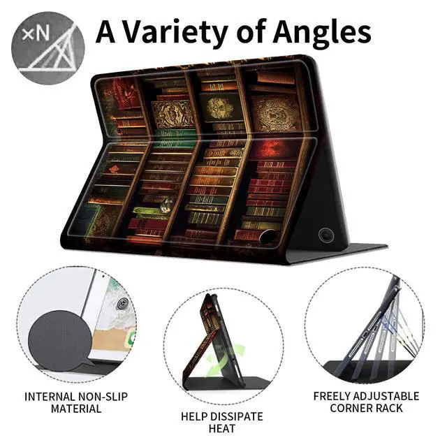 Alt view image 3 of 5 - Case for Amazon Kindle Fire Max 11 Tablet (13th Generation, 2023 Release) 11", Slim PU Leather Stand Cover with Auto Wake/Sleep for All-New Fire 11 Max Tablet,Vintage Bookshelf