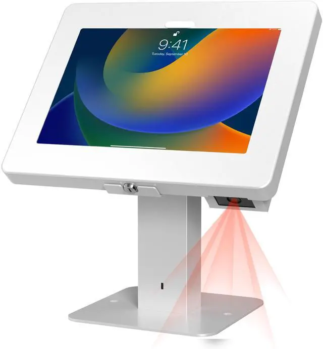 Main image of CTA Digital Sleek Rotating POS Desk Mount with Security Enclosure and Barcode Scanner for iPad 10th Gen A16, iPad Air 11" M3 & M2, Pro 11", Galaxy Tab A7 & More - White (PAD-RSDMPW2D)