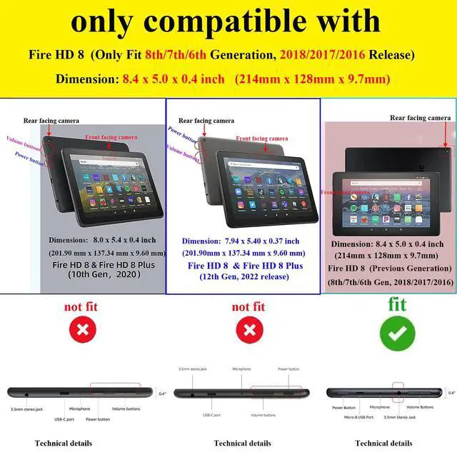 Alt view image 2 of 5 - UUcovers 8" Kindle Fire HD 8 Tablet 8th/7th/6th Generation Case 2018/2017/2016 with Pencil Cards Holder Folio Stand [Auto Wake/Sleep] Magnetic Smart PU Leather TPU Shockproof Cover, Watercolor Flower