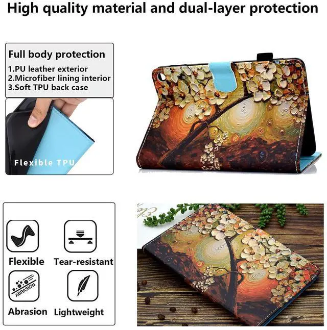 Alt view image 4 of 5 - UUcovers 8" Kindle Fire HD 8 Tablet 8th/7th/6th Generation Case 2018/2017/2016 with Pencil Cards Holder Folio Stand [Auto Wake/Sleep] Magnetic Smart PU Leather TPU Shockproof Cover, Watercolor Flower
