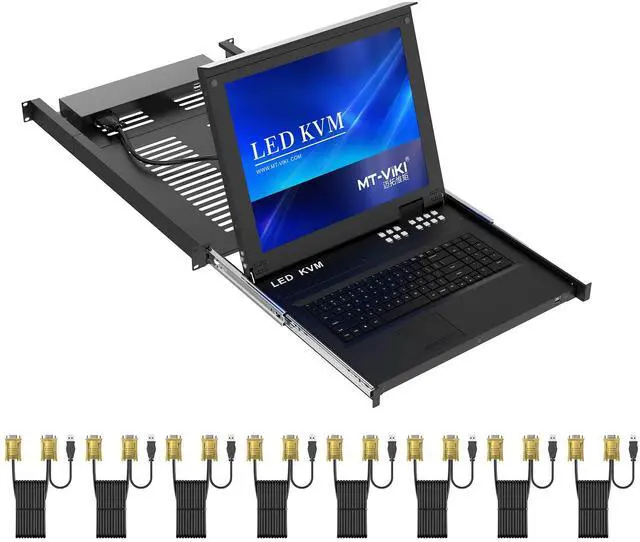 Alt view image 2 of 5 - MT-VIKI 17'' LCD KVM Console 8 Port VGA + 1U Server Rack Shelf 19" Rack Mount