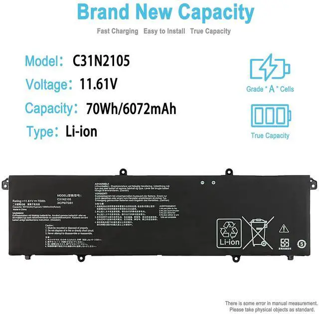 Alt view image 2 of 5 - TAICROWNE 70Wh C31N2105 Replacement Laptop Battery for ASUS Vivobook 15X x1503 M1503 / Vivobook pro15 M6500 K6500 / VivobookS 15 S3502 K3502 / Zenbook 14X OLED UX3404 Series 11.61V 6072mAh