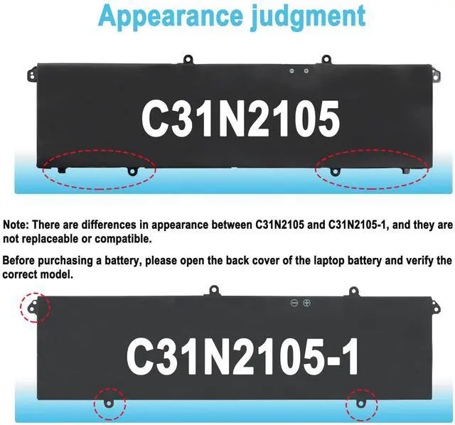 Alt view image 3 of 5 - TAICROWNE 70Wh C31N2105 Replacement Laptop Battery for ASUS Vivobook 15X x1503 M1503 / Vivobook pro15 M6500 K6500 / VivobookS 15 S3502 K3502 / Zenbook 14X OLED UX3404 Series 11.61V 6072mAh