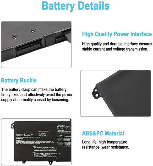 Alt view image 4 of 5 - TAICROWNE 70Wh C31N2105 Replacement Laptop Battery for ASUS Vivobook 15X x1503 M1503 / Vivobook pro15 M6500 K6500 / VivobookS 15 S3502 K3502 / Zenbook 14X OLED UX3404 Series 11.61V 6072mAh
