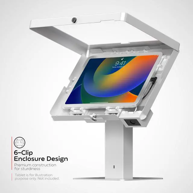 Alt view image 2 of 5 - CTA Digital Sleek Rotating POS Desk Mount with Security Enclosure and Barcode Scanner for iPad 10th Gen A16, iPad Air 11" M3 & M2, Pro 11", Galaxy Tab A7 & More - White (PAD-RSDMPW2D)