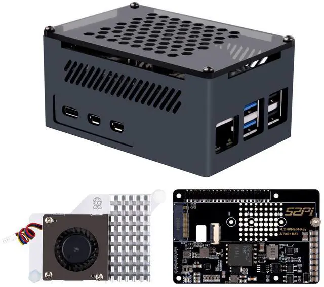 Main image of GeeekPi P33 M.2 NVME M-Key PoE+ Hat with Official Pi 5 Active Cooler and Aluminum Case for Raspberry Pi 5, Support M.2 NVMe SSDs 2230/2242/2260/2280