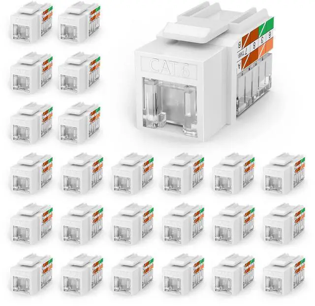 Main image of VCELINK RJ45 Cat6 Keystone Jacks, Dust-Proof Keystone Jacks,Slim Profile 25-Pack, 90-Degree Punch Down Ethernet Modular Jacks, UTP Keystone Jack Adapter, White
