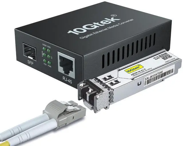 Main image of Gigabit Ethernet Media Converter,1000Base-SX Module and OM4 LC to LC Duplex Fiber Patch Cable 3-Meter