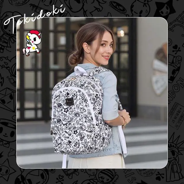 Alt view image 2 of 5 - Tokidoki Canvas Backpack for Women,Business Sturdy Fits 15.6 Inch Notebook Bookbag Computer Bag Laptop Backpack for Dailyuse Casual Daypack Fashion Anime Bags (White)