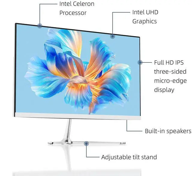 Alt view image 4 of 5 - 23.8 inch 2024 All in One Desktop PC, Windows 11, WiFi 6, FHD Display, 16GB RAM, 512GB SSD, Intel N5095 Processor, Bluetooth, Webcam, Mouse and Keyboard (8+256 Wired kit)