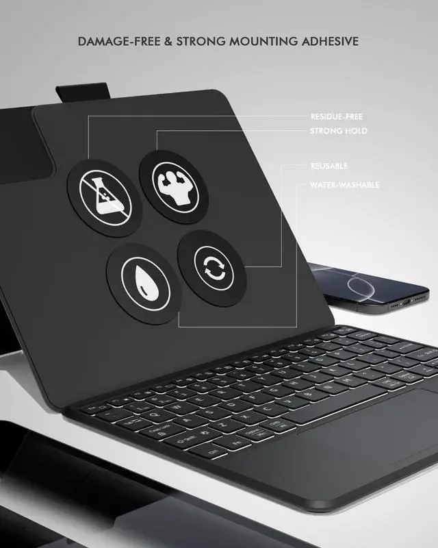 Alt view image 3 of 5 - Universal Keyboard Case for 9-11 Inch Tablets, Dual Bluetooth Detachable Keyboard for Android Tablets/iPads/Galaxy Tabs, Magnetic Backlit Keyboard with Washable Adhesive Mount&Any-Angle Stand&Trackpad