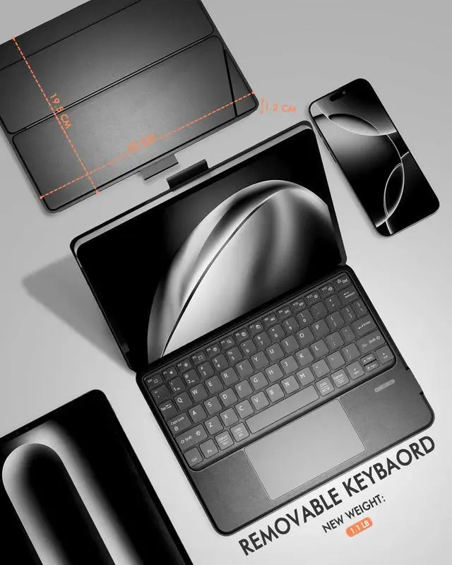 Alt view image 4 of 5 - Universal Keyboard Case for 9-11 Inch Tablets, Dual Bluetooth Detachable Keyboard for Android Tablets/iPads/Galaxy Tabs, Magnetic Backlit Keyboard with Washable Adhesive Mount&Any-Angle Stand&Trackpad