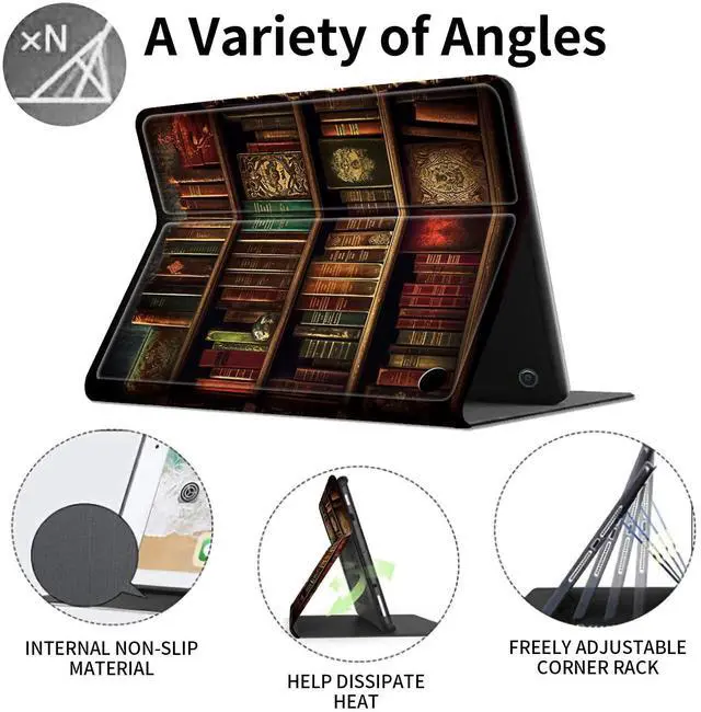 Alt view image 3 of 5 - Case for Amazon Kindle Fire HD 8 & 8 Plus Tablet (12th Generation/10th Generation,2024/2022/2020 Release) 8", Slim PU Leather Cover with Smart Auto Sleep/Wake,Vintage Bookshelf