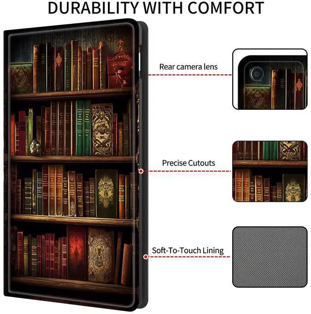 Alt view image 5 of 5 - Case for Amazon Kindle Fire HD 8 & 8 Plus Tablet (12th Generation/10th Generation,2024/2022/2020 Release) 8", Slim PU Leather Cover with Smart Auto Sleep/Wake,Vintage Bookshelf