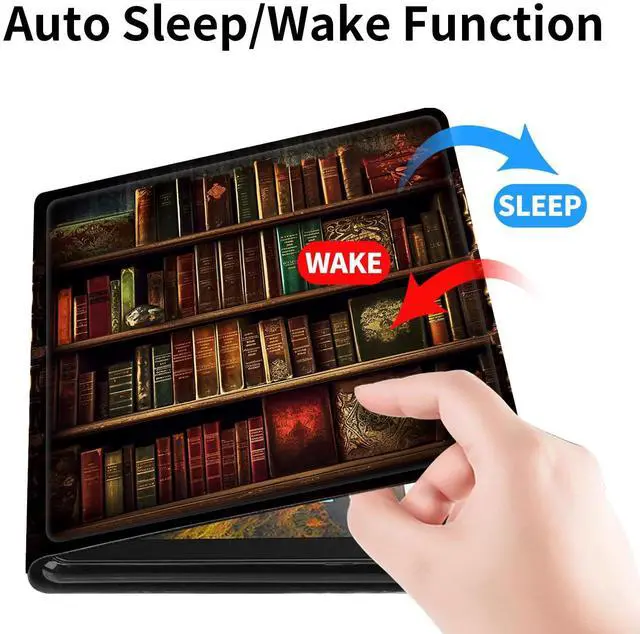 Alt view image 4 of 5 - Case for Amazon Kindle Fire HD 8 & 8 Plus Tablet (12th Generation/10th Generation,2024/2022/2020 Release) 8", Slim PU Leather Cover with Smart Auto Sleep/Wake,Vintage Bookshelf