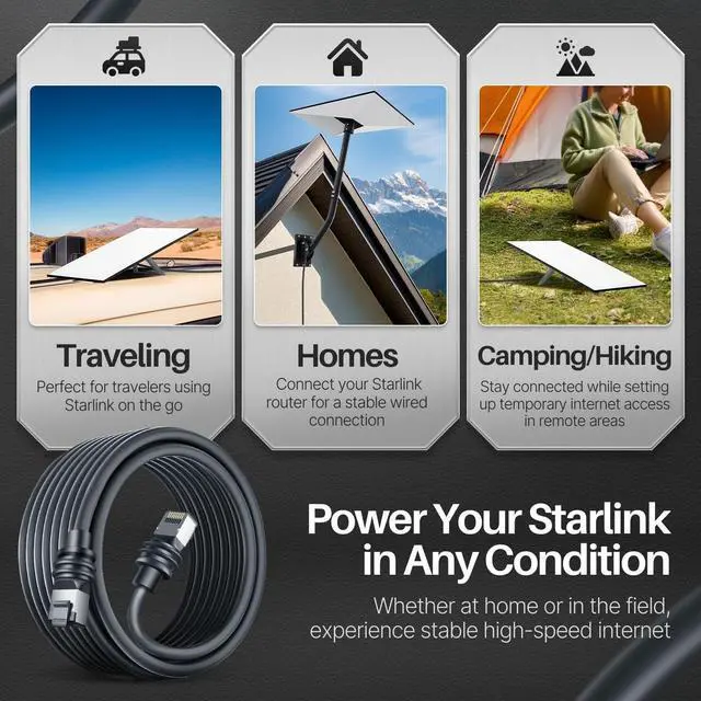 Alt view image 3 of 5 - TNP Ethernet Cable for Starlink Gen 3 50FT - Waterproof Replacement Extension Cable for StarLink V3 Standard Satellite Dish & Router - Weather Resistant & Durable Wire Cord for Outdoor & Indoor Use