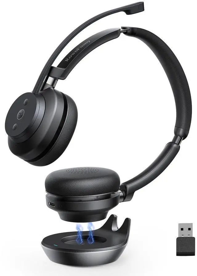 Main image of Rownfusny Wireless Headset with Mic for Work, Bluetooth Headphones with Noise Cancelling Microphone & 2.4G USB Dongle, Mute Button for PC, Laptop, Call Center, Home, Office, Zoom, Teams Meeting
