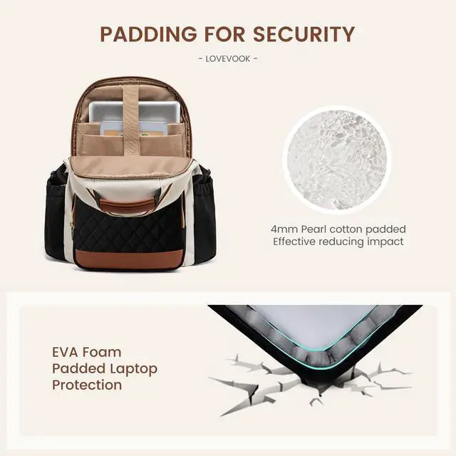 Alt view image 5 of 5 - LOVEVOOK Laptop Backpack for Women with Pouch Pocket for Large Capacity Cup,15.6 Inch Teacher Nurse College Work Travel Backpack Purse,Waterproof Laptop Computer Bags,Beige-Black-Brown+Diamond-shaped