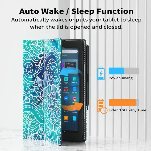 Alt view image 3 of 5 - VORI Case for Amazon Kindle Fire Max 11 Tablet (13th Generation, 2023 Release), Slim Folding Stand Folio Cover with Auto Wake/Sleep & Hand Strap for All-New Fire 11 Max Tablet, Abstract Floral