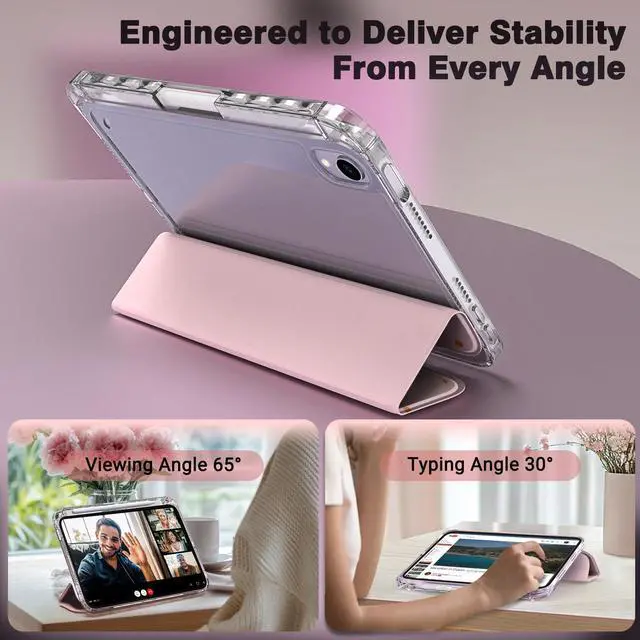 Alt view image 5 of 5 - iPad mini 6/7 Case (8.3") with Pencil Holder  Hot Pink Acrylic Cover with Flower Print, Tri-Fold Stand, Auto Wake/Sleep, Fits A2567/A2568/A2569 & A17 Pro (Simple Daisies Flowers)