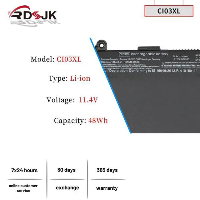 Alt view image 2 of 5 - CI03XL Laptop Battery for HP ProBook 640 G2 645 G2 650 G2 655 G2 640 G3 645 G3 650 G3 655 G3 Series CI03 CIO3 CIO3XL HSTNN-UB6Q HSTNN-LB6T HSTNN-PB6K 801517-221 801517-422 801554-001 C103XL 11.4V 48Wh