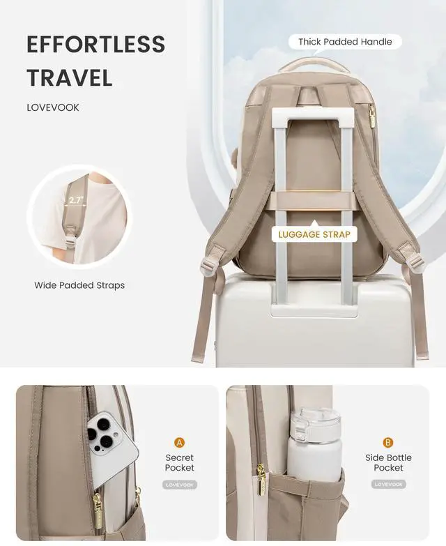 Alt view image 4 of 5 - LOVEVOOK School Backpack for Teen Girls, Cute Student Backpack Purse Kid Bookbag for 14-16 Teenage, Back to School Backpacks Fit 15.6 Inch Laptop, Large College Travel Bag, Apricot-coffee-black