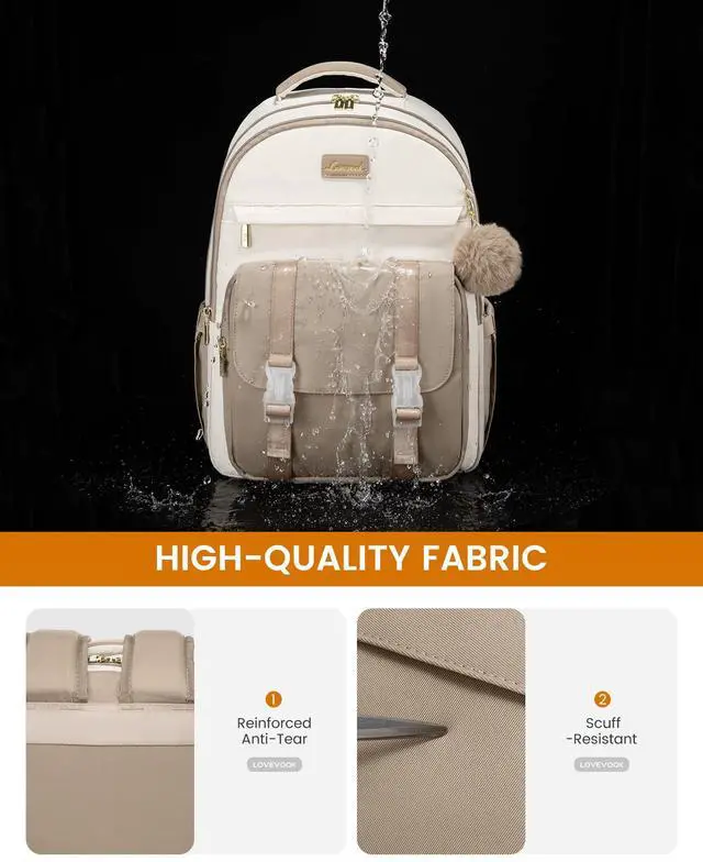 Alt view image 5 of 5 - LOVEVOOK School Backpack for Teen Girls, Cute Student Backpack Purse Kid Bookbag for 14-16 Teenage, Back to School Backpacks Fit 15.6 Inch Laptop, Large College Travel Bag, Apricot-coffee-black