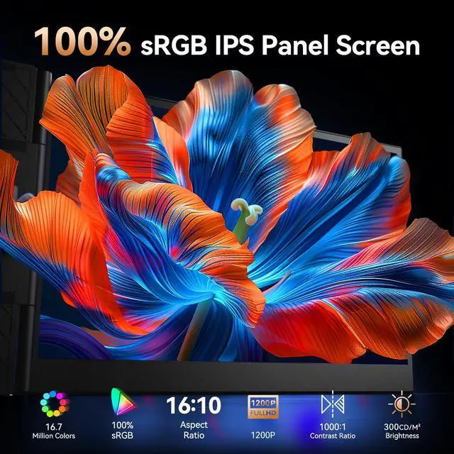 Alt view image 5 of 5 - AOKER 15.3 Laptop Screen Extender, FHD IPS 100% sRGB Portable Travel Monitor for Laptop (15-17.3 Screen), 16:10 Plug & Play External Screen, Second Extra Attachment Display for Windows Mac