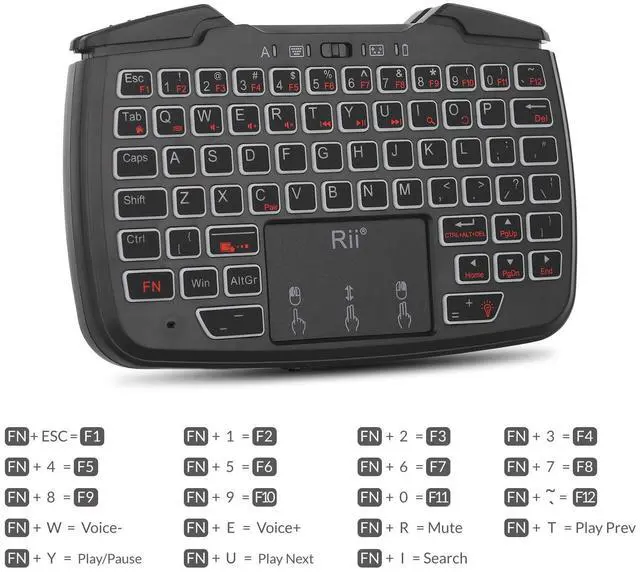 Alt view image 4 of 5 - (Bluetooth Version)Rii RK707Pro 3 in 1 Multifunctional Wireless Bluetooth Portable Game Controller 62-Key Rechargeable Keyboard Mouse Combo Turbo Vibration Function for PC/Raspberry pi2/Android System