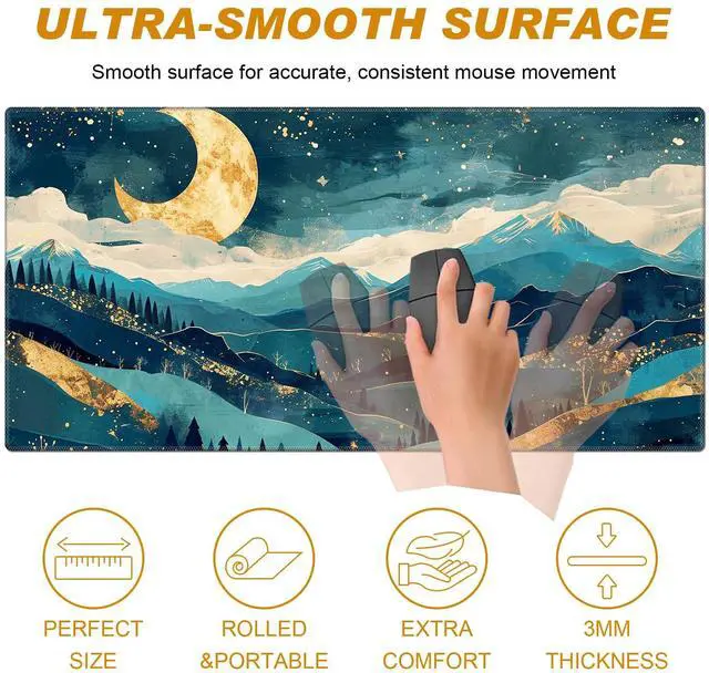 Alt view image 3 of 5 - Desk Pad, Large & Small Mouse Pads + Wrist Rest, Ergonomic Table Mat with Stitched Edge, Anti-Slip, Memory Foam for Home Office Gaming (23.611.8in), Abstract Mountain