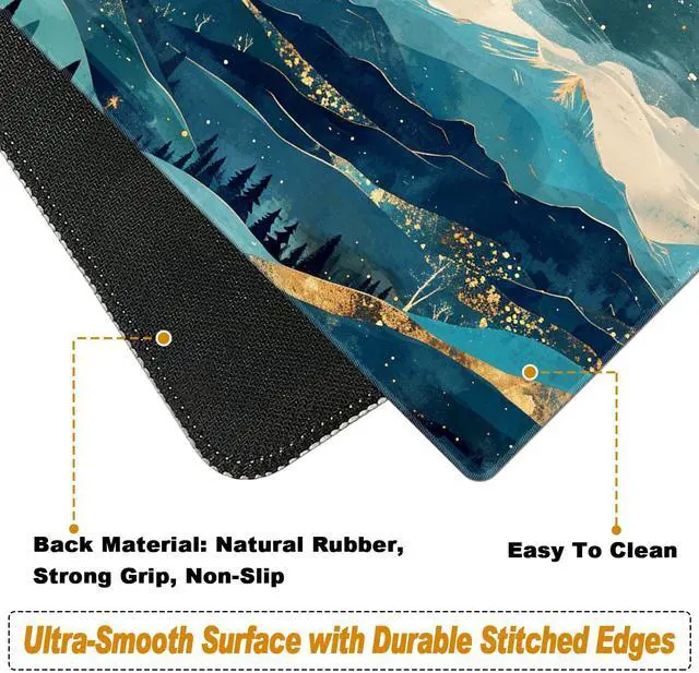 Alt view image 5 of 5 - Desk Pad, Large & Small Mouse Pads + Wrist Rest, Ergonomic Table Mat with Stitched Edge, Anti-Slip, Memory Foam for Home Office Gaming (23.611.8in), Abstract Mountain