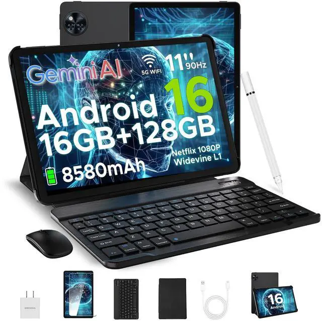 Main image of DOOGEE U11 Android 16 Tablet with Keyboard,11 inch Android Tablet with Gemini AI 16GB+128GB/TF 2TB Octa-Core Gaming Tablets,90Hz Display,8580mAh,13MP+5MP,Widevine L1,BT5.0+5G WiFi,Face ID,Metal Body