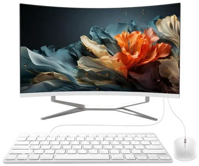 Main image of All-in-One Desktop Computer, 27 FHD Display Curved Monitor PC 8GB RAM 512 SSD, WiFi and Bluetooth, Keyboard & Mouse, White (N100/8G/512G)