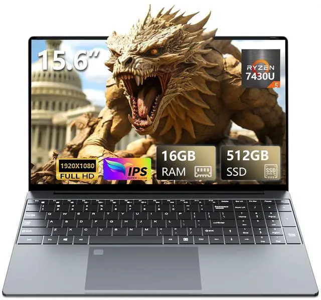 Main image of 2025 15.6 inch Gaming Laptop,with 16GB RAM, 512GB SSD,R5 7430U Processor (Up to 4.3GHz), 1920 x 1080 Display,Wi-Fi 5, Bluetooth 5.0,HDMI Port x1, Backlit Keyboard,Win11 Pro,Traditional Laptop Computer