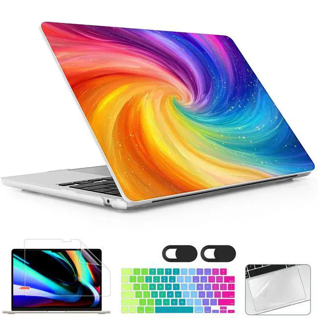 Alt view image 2 of 5 - Lepeoac for MacBook Air 15 inch Case 2023 2024 2025 Release A3241 M4 A3114 M3 A2941 M2 with Liquid Retina Display & Touch ID, Hard Shell with Screen Protector & Webcam Cover, Swirling Rainbow