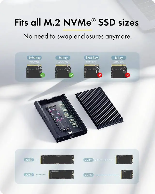 Alt view image 4 of 5 - 40Gbps M.2 NVMe SSD Enclosure, ICY BOX M.2 Enclosure Support SSD M/B+M Key Size 2280/2260/2242/2230 Compatible with Thunderbolt 4/3/USB4/3.2/3.1, Tool-Free Aluminum Thunderbolt 4 Enclosure